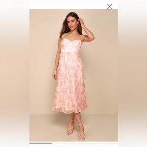 Lulus Pink peach Floral Midi Dress with Spaghetti adjustable Straps